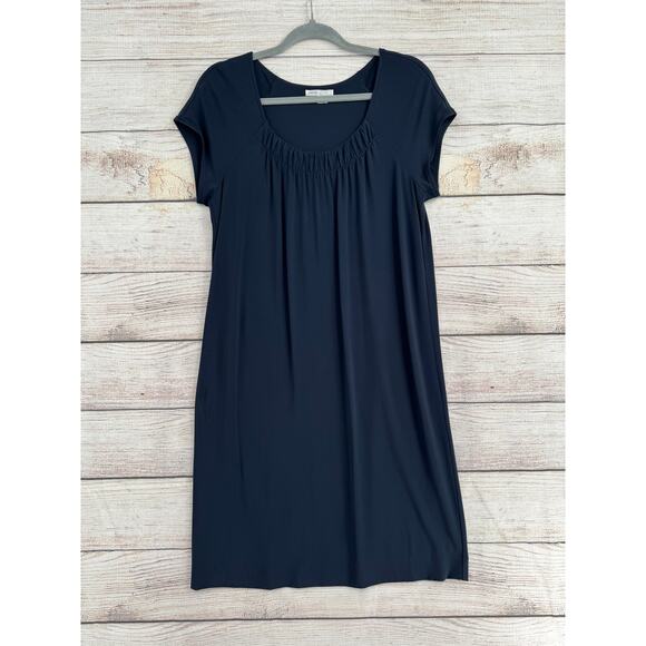 Vince Square Neck Sheath Dress Womens Medium Navy Blue Lined Stretch - Picture 1 of 10
